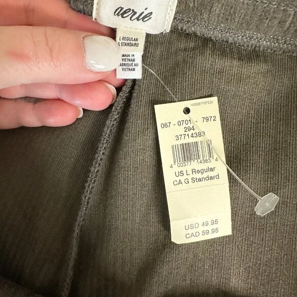 NEW Aerie Olive Green Groove On Velour Rib Flared High Rise Pants Women's Large - Picture 5 of 6